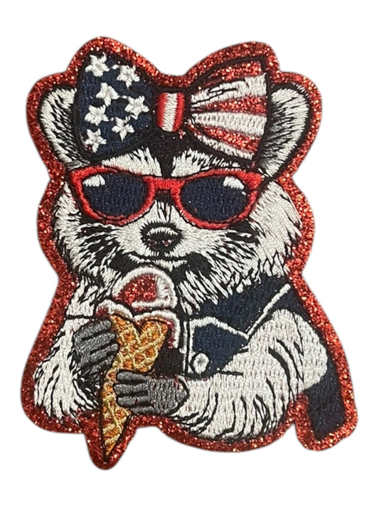 Sassy Raccoon with ice cream Red White and Blue