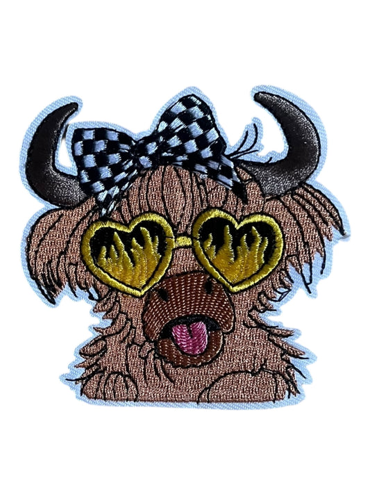 Cow with heart glasses checkered bow