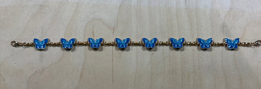 Blue 3 d butterfly hat chain gold tone