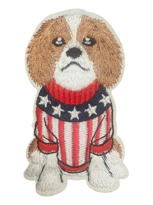Patriotic dog in sweater