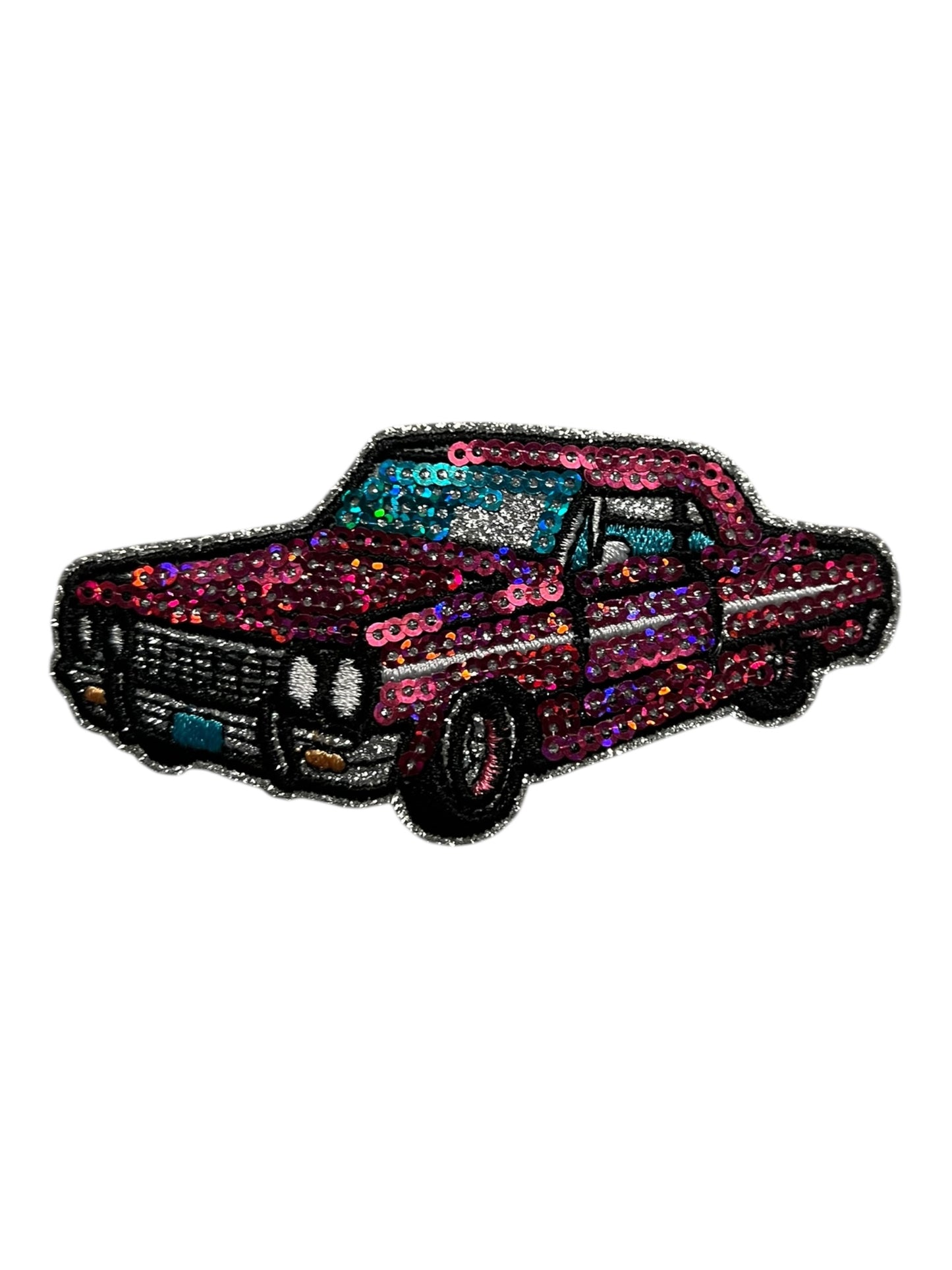Hot pink and turquoise Sequin car