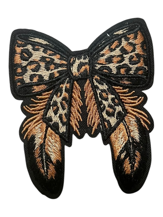 Leopard and feathers bow