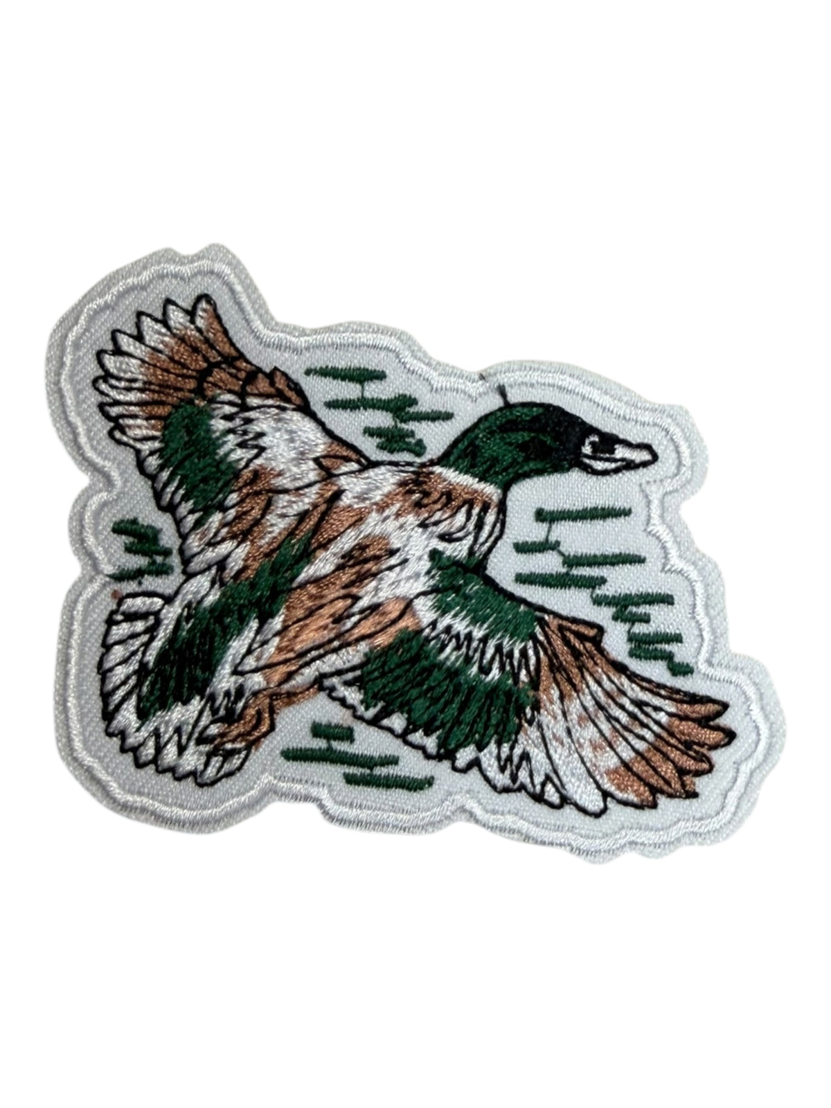 Duck in flight green and brown