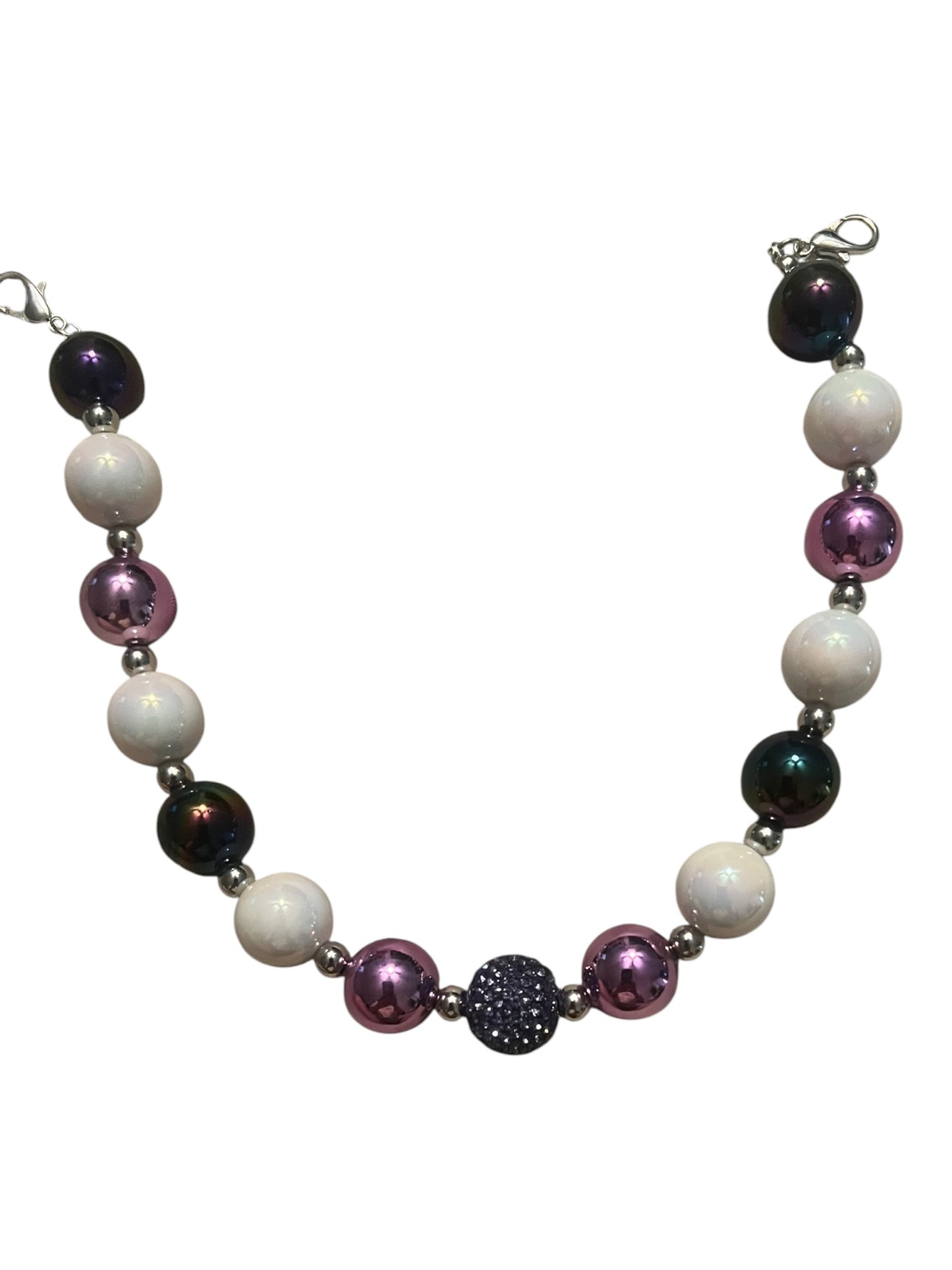 Purple and white chunky beaded hat chain