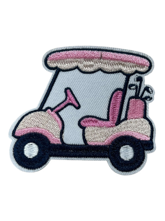 Pink and Tan golf cart