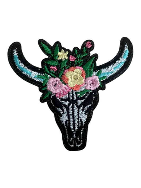Western steer head with flowers
