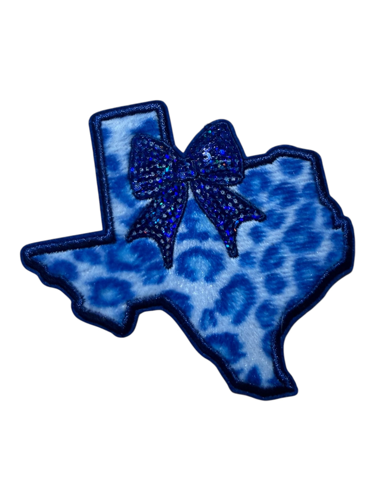 State of Texas with sequin bow blue