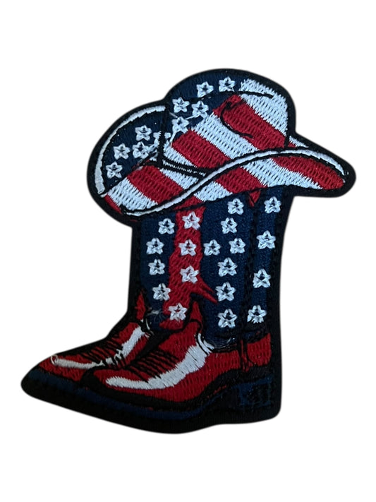 Red white blue boots and cowboy hat