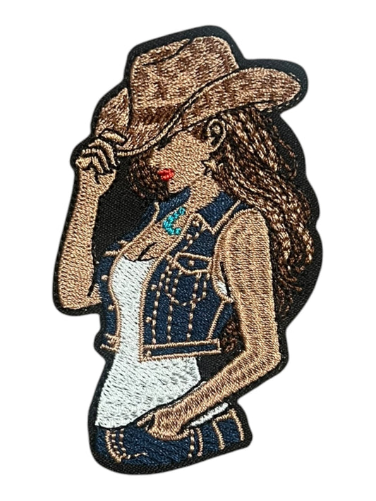Cowgirl with leopard hat