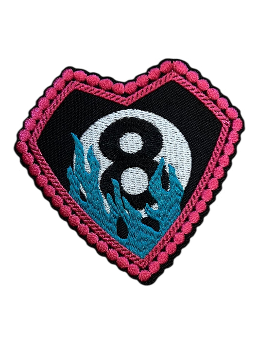 8 ball heart with flames