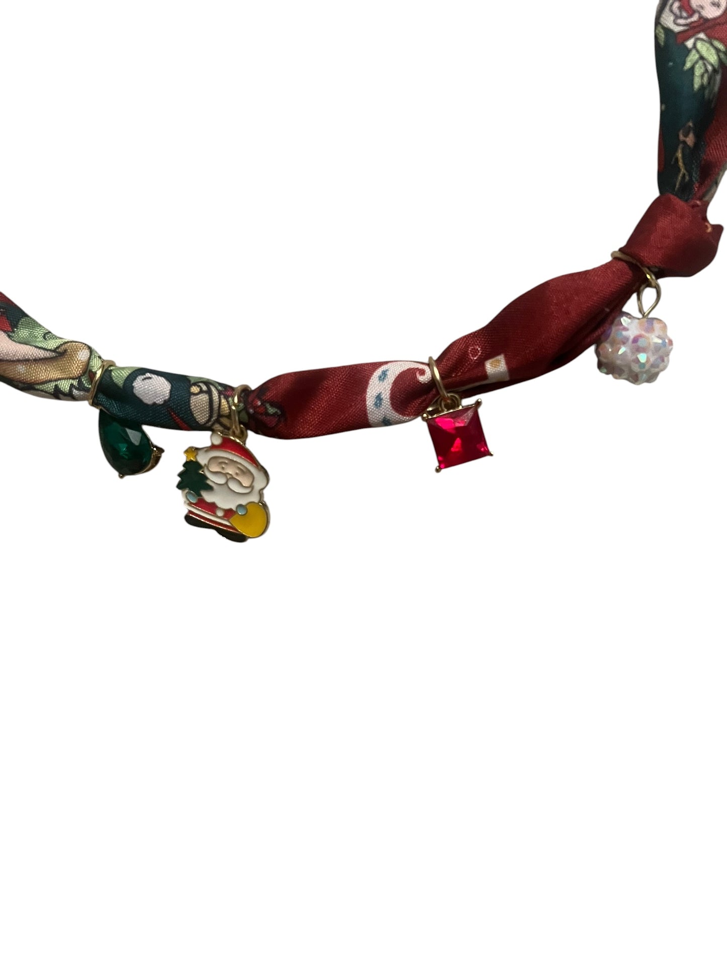Christmas print hat chain with Santa charm