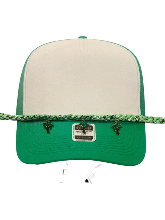 Green braid with palm tree charms Hat chain
