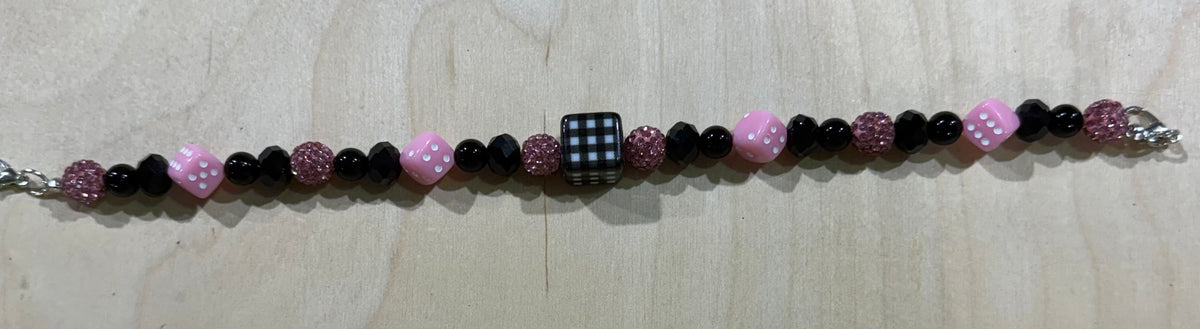 Pink and black dice hat chain