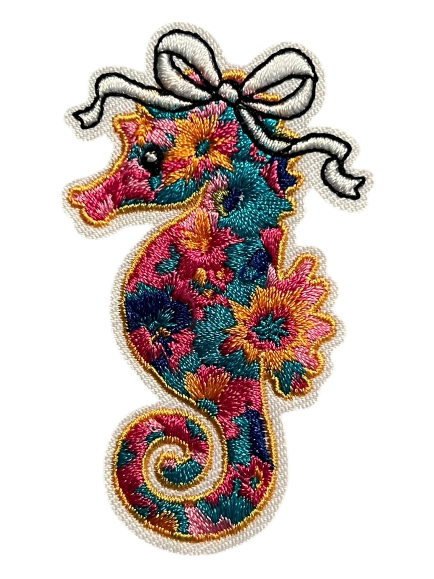 Colorful seahorse with bow