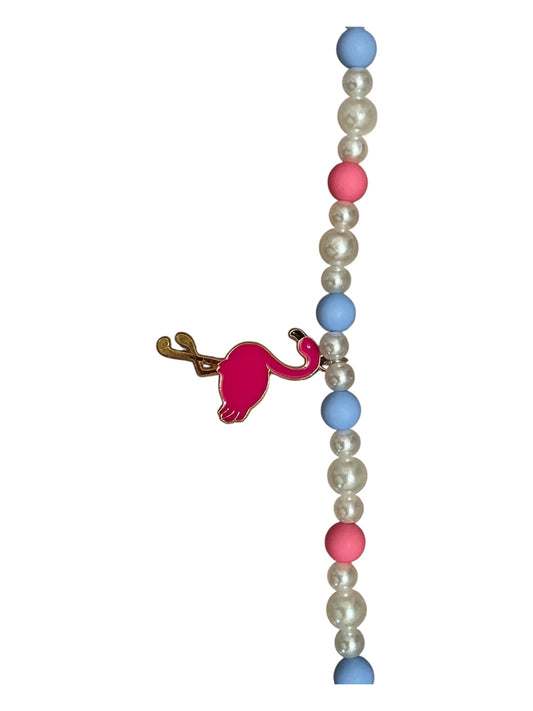 Pearls with pink and blue beads w/ flamingo charm