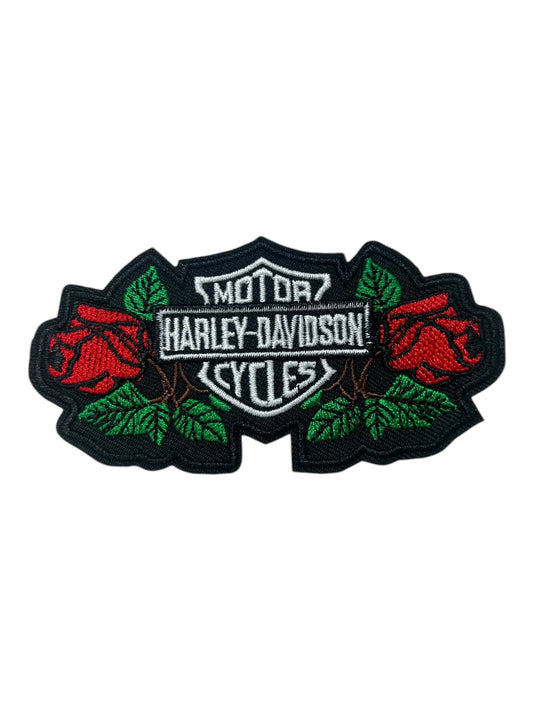 Red roses and black HD Motorcycle 4” across