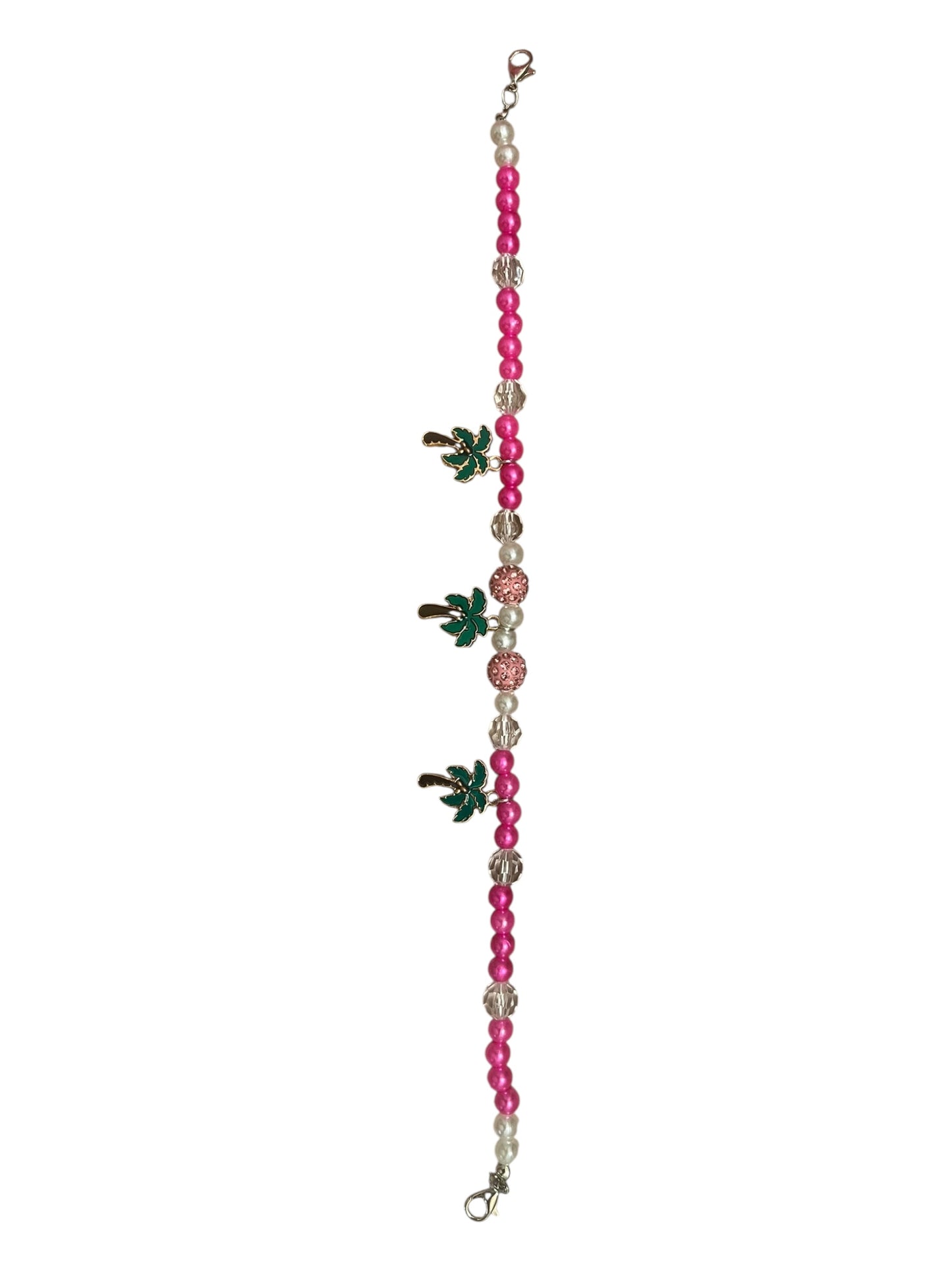 Pink and white pearls with palm tree charms