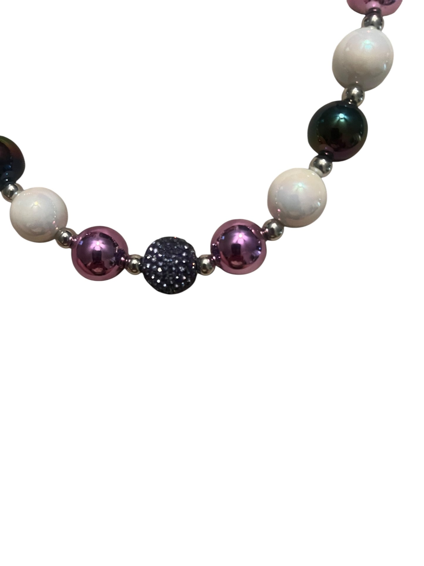 Purple and white chunky beaded hat chain