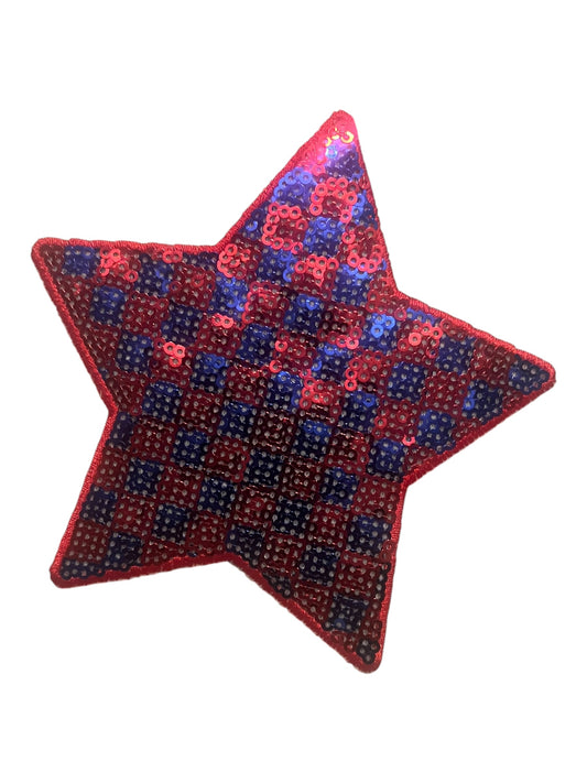 Red and blue checkered sequin star 5”