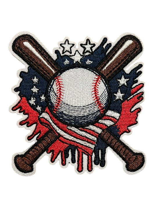 Red White Blue baseball and bat drip