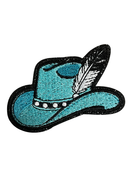 Turquoise cowboy hat with feather