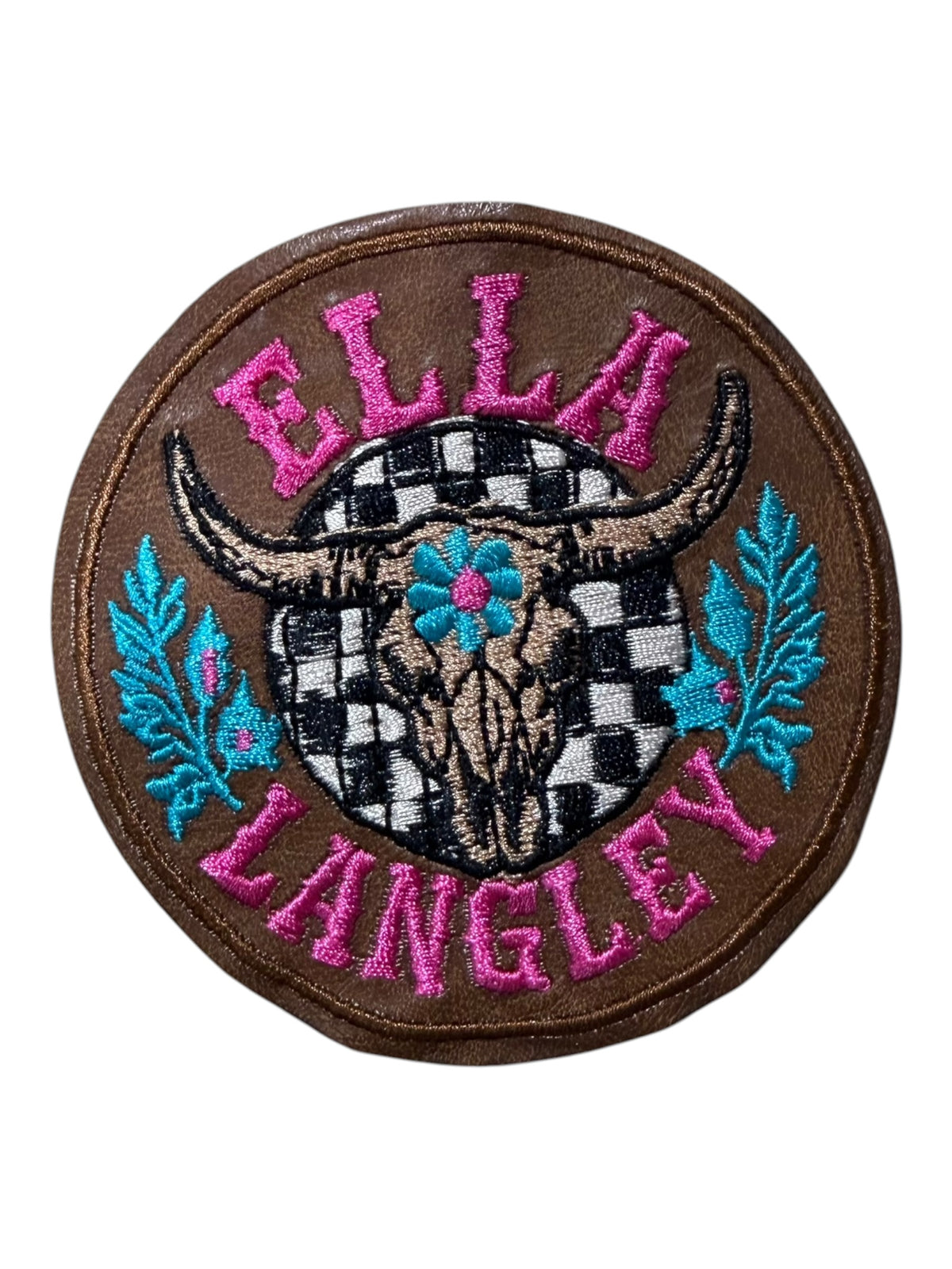 Pink Ella round with steer head checkered