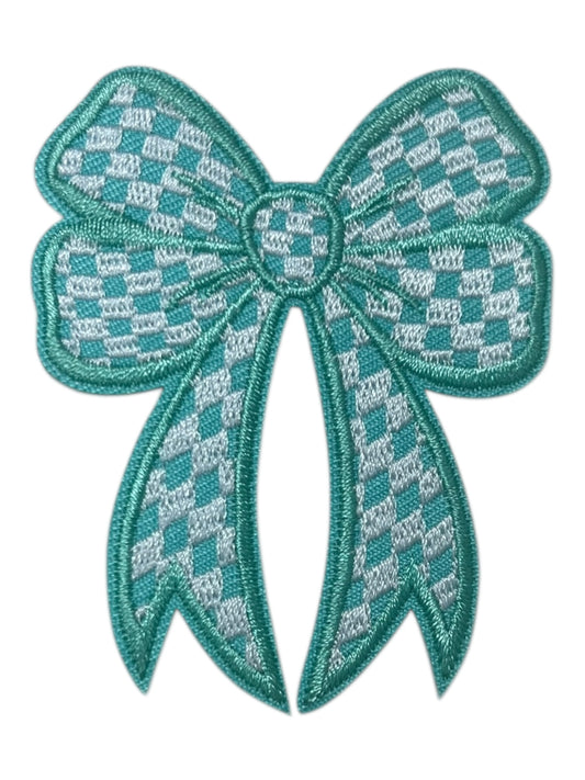 Turquoise and White checkered bows