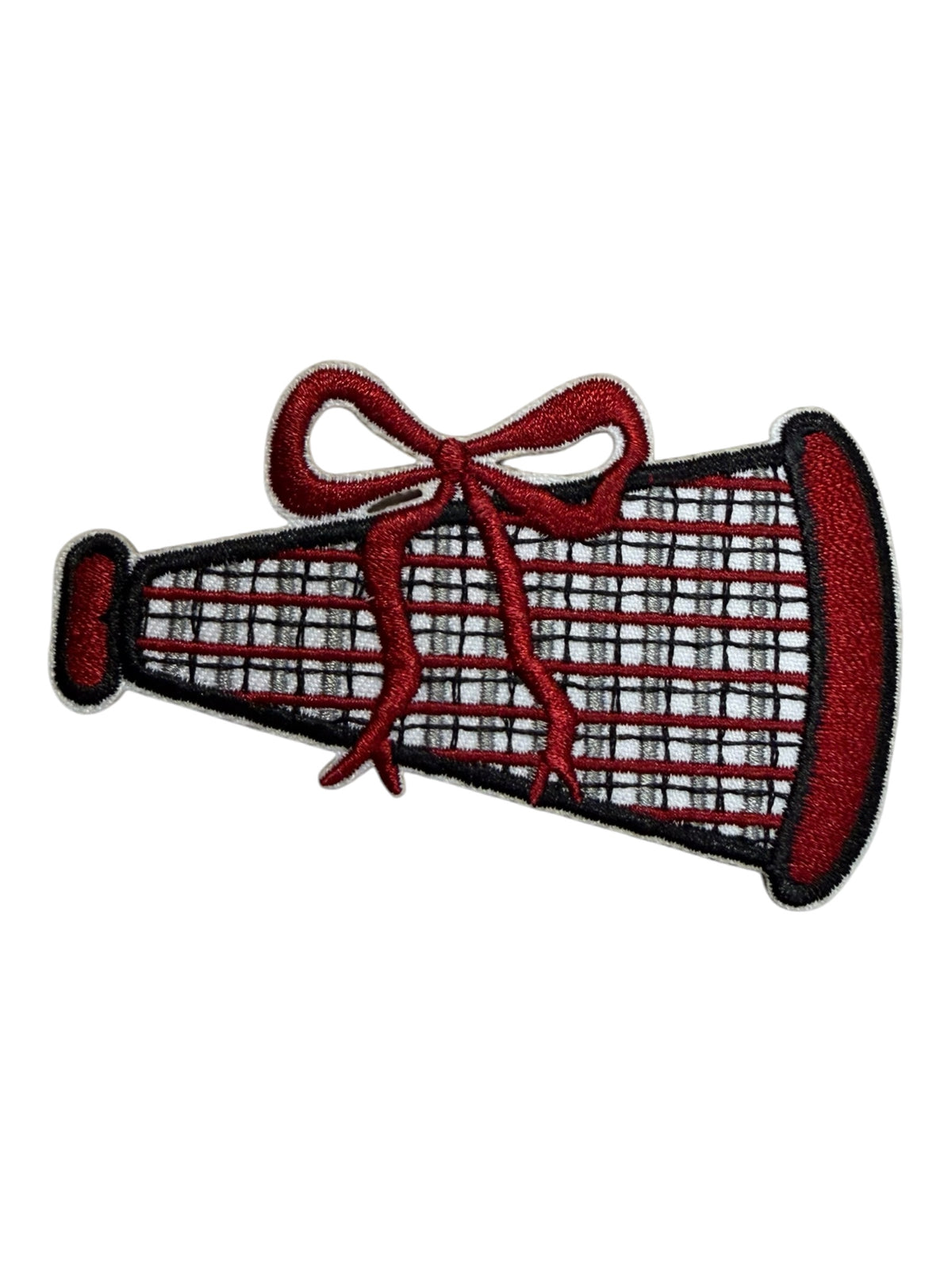 Burgundy bow plaid  megaphone patch