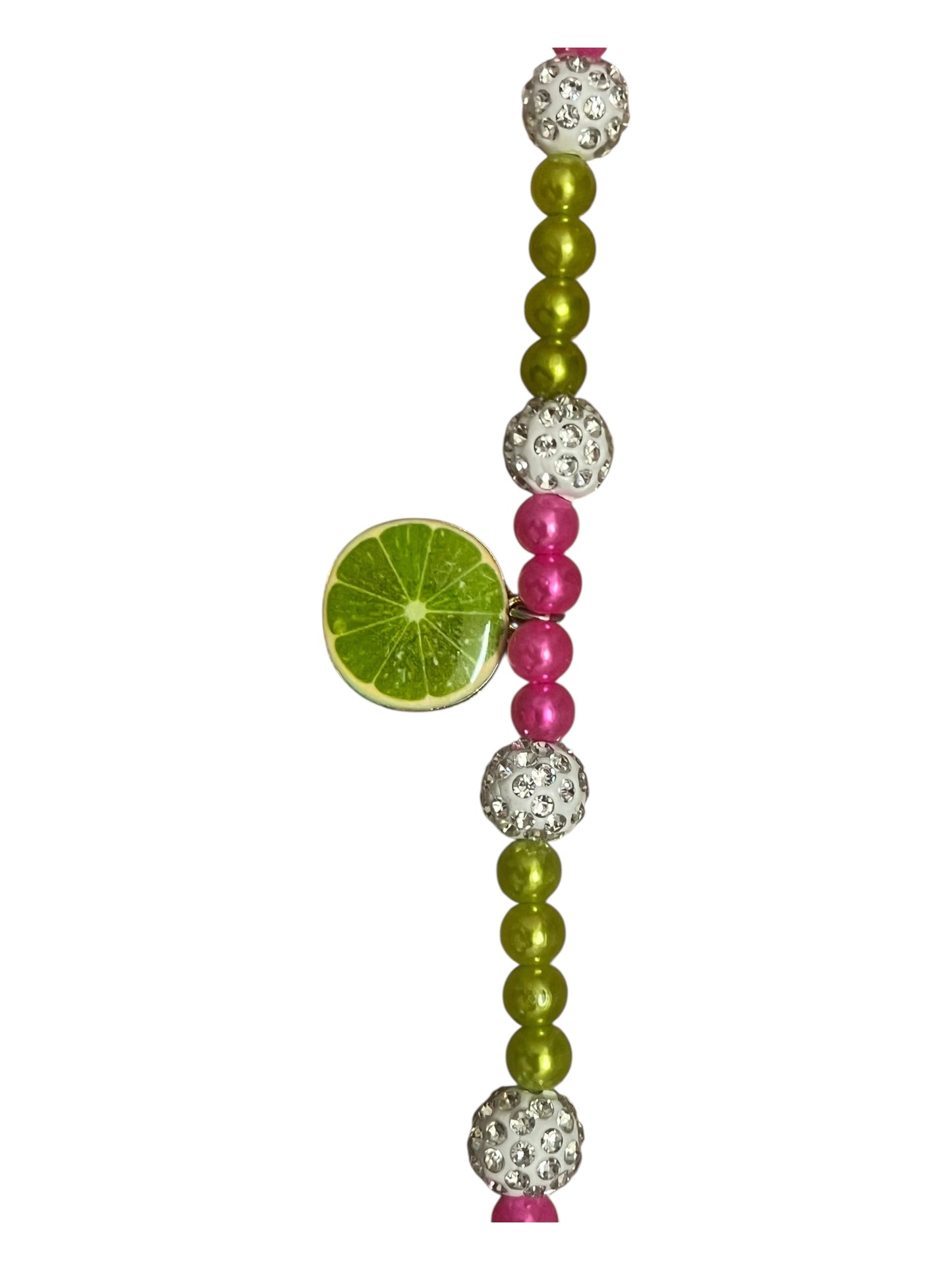 Pink and green pearls  with bling beads and lime charm
