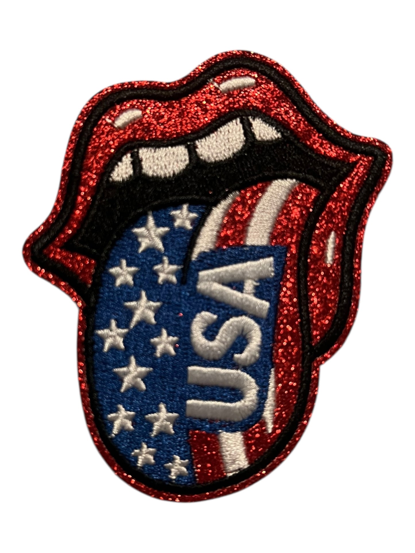 Red white and blue USA tongue out