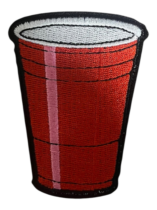 Red drinking cup pink stripe