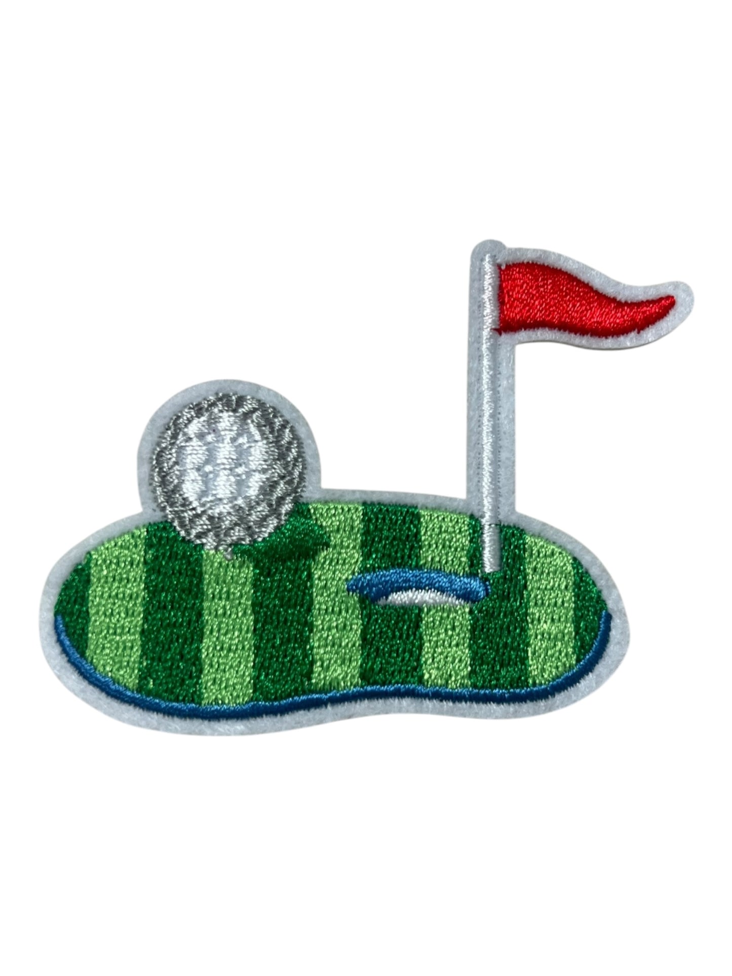 Golf green striped green    Red  flag