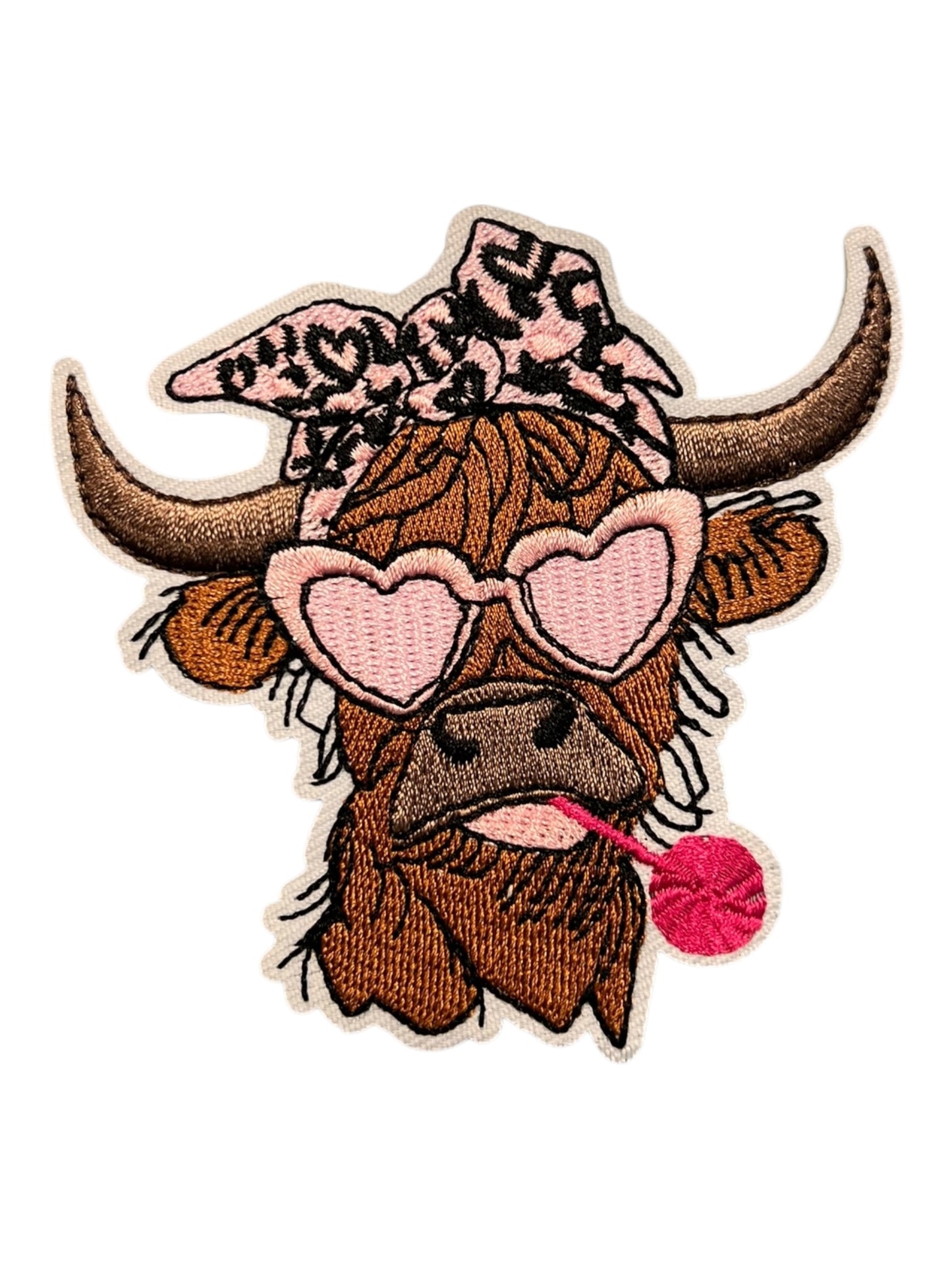 Pink leopard bow with heart glasses cow
