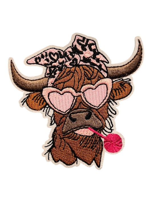 Pink leopard bow with heart glasses cow