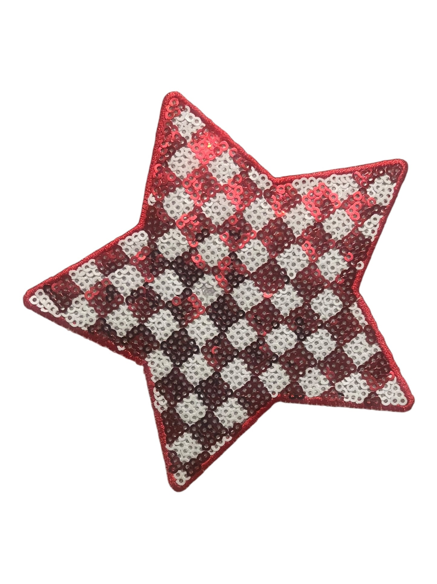 Red and White checkered sequin star 5”