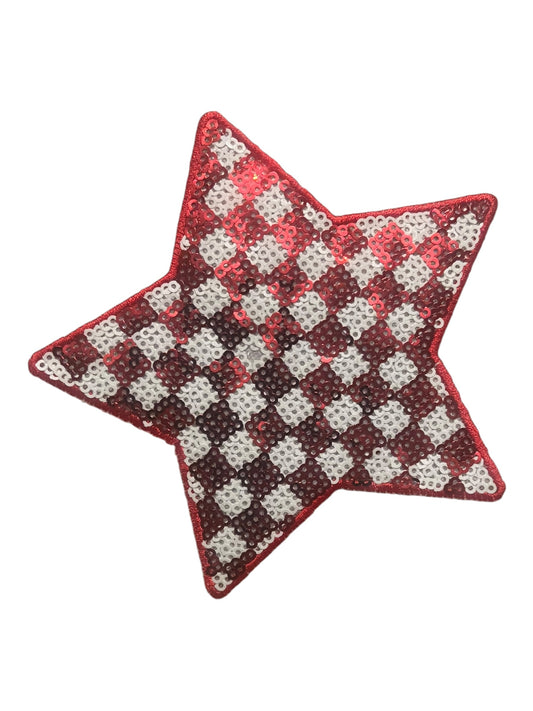 Red and White checkered sequin star 5”