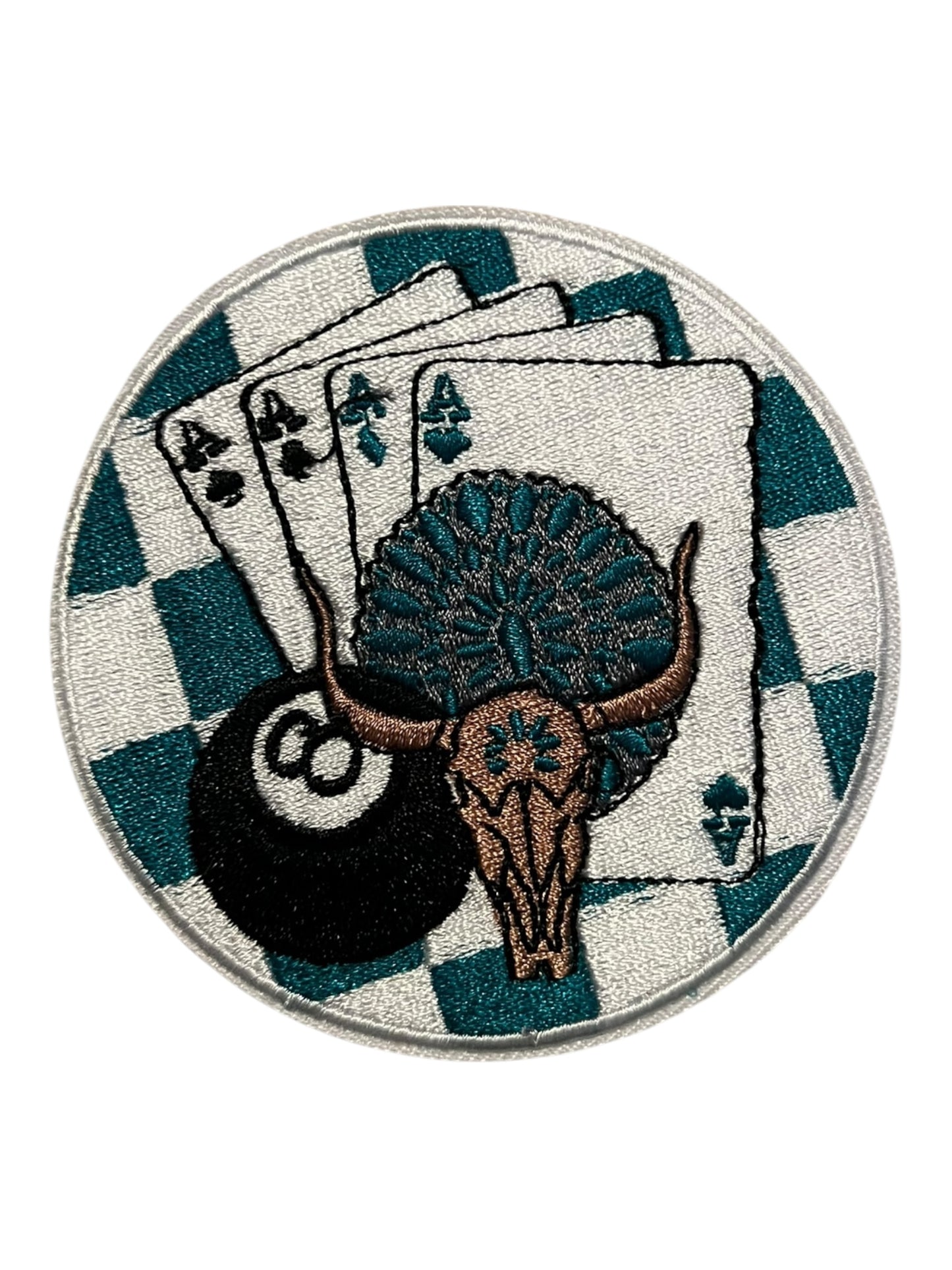 Aces Eight ball turquoise and steer skull