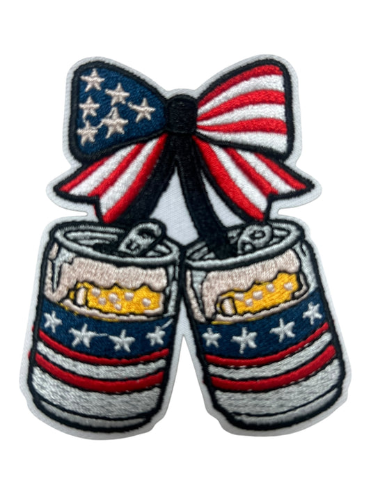 Red White Blue bow with beer cans