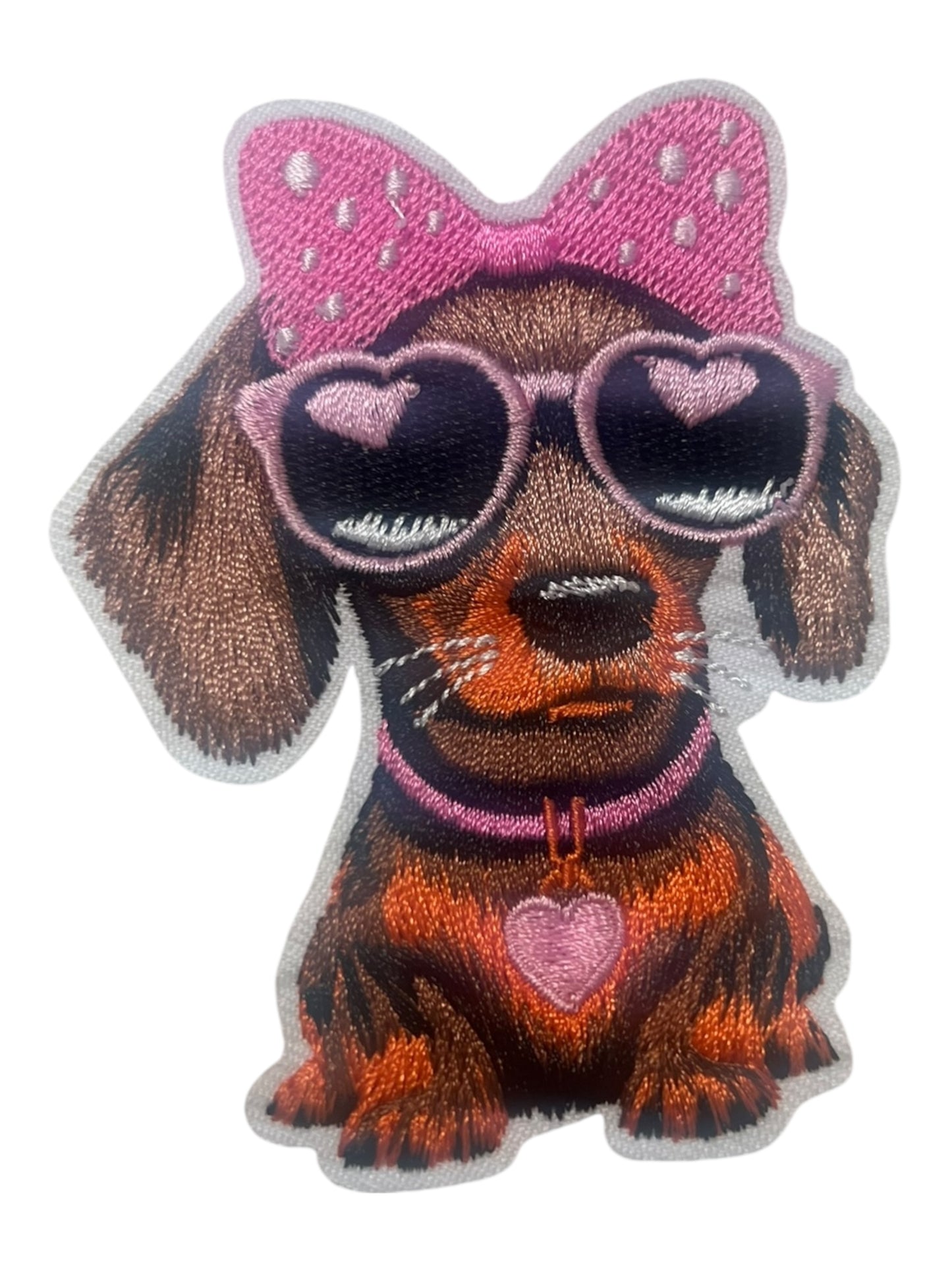 Weiner Dog with pink bow and glasses