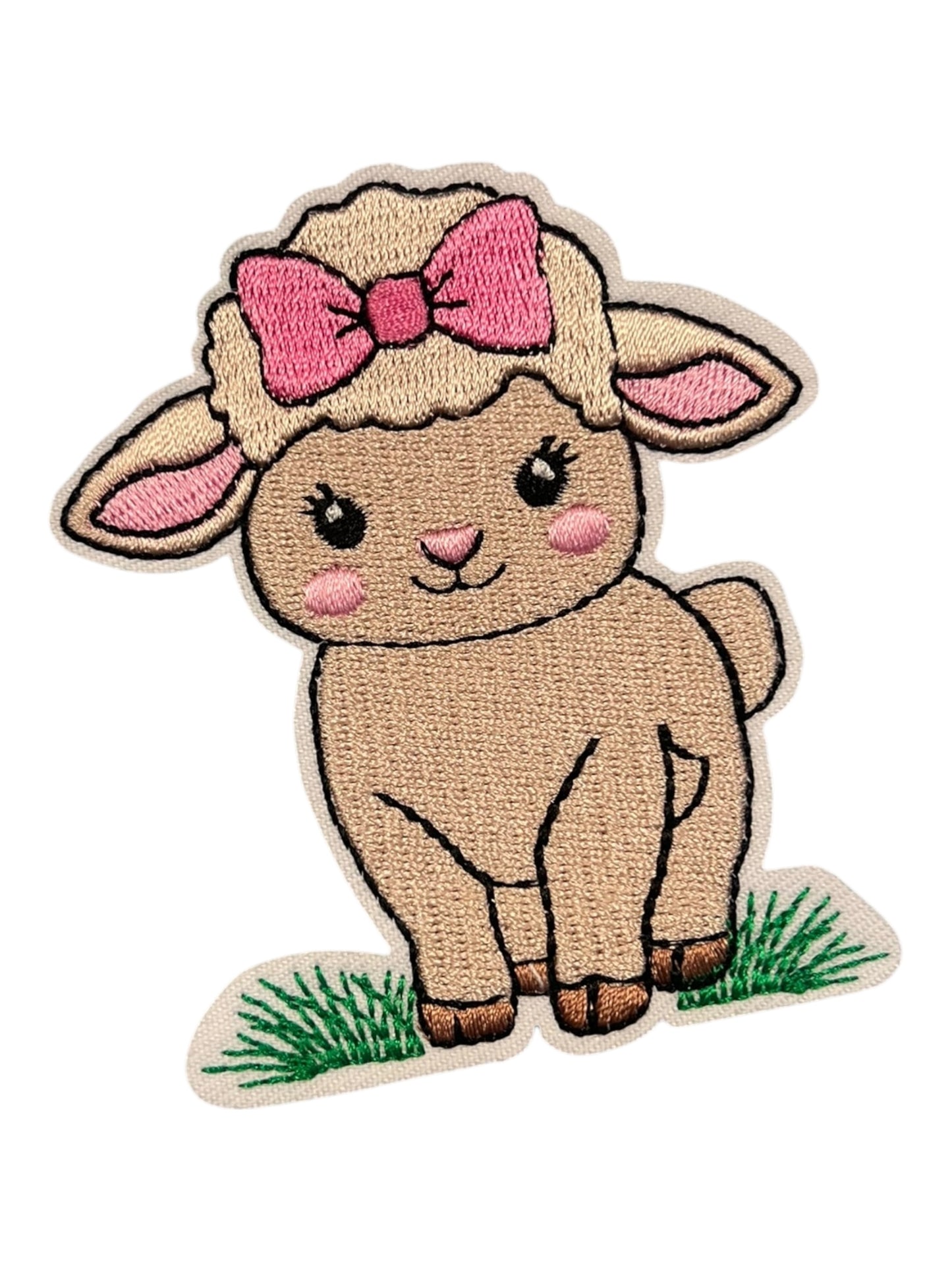 Lamb with pink ribbon