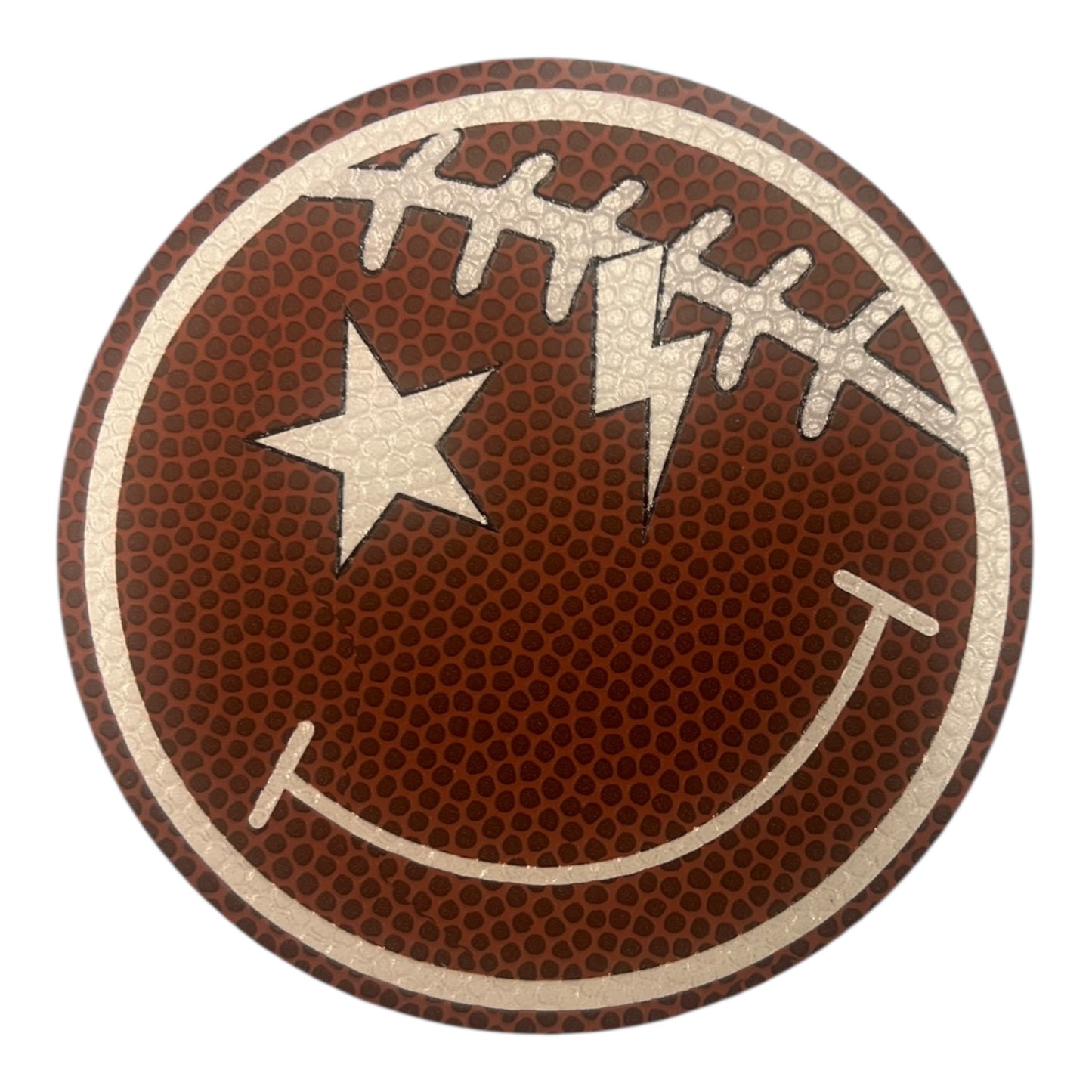 Leatherette football print smiley face Iron on Patch