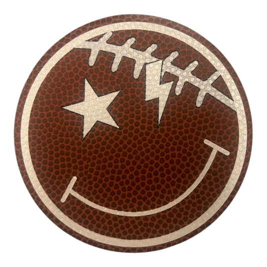 Leatherette football print smiley face Iron on Patch