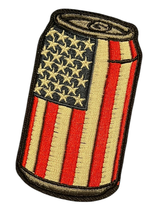 Red white and blue soda beer can