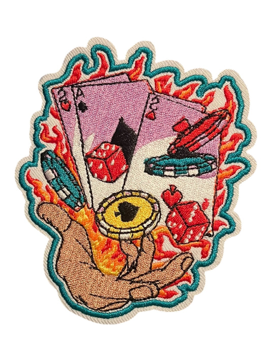 Cards and poker chips flames