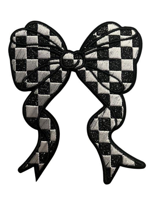 Checkered Glitter Bow Knot