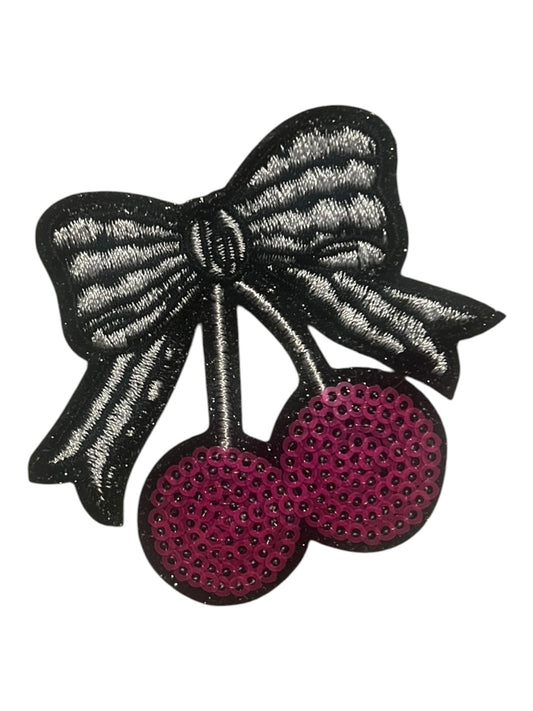 Checkered bow sequin cherries
