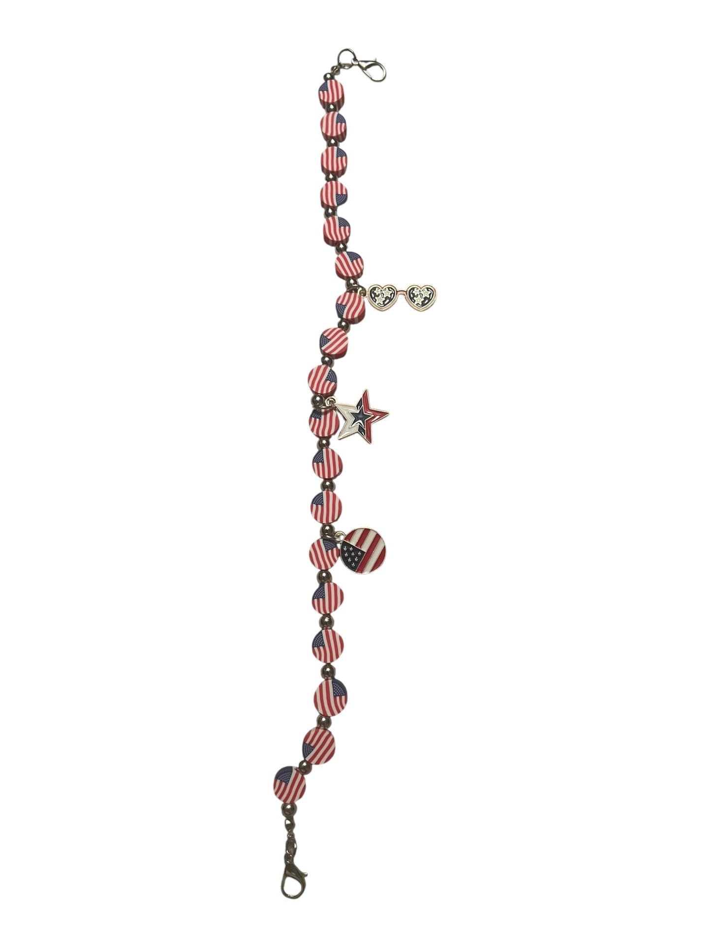 Red White Blue flag print hat chain with charms