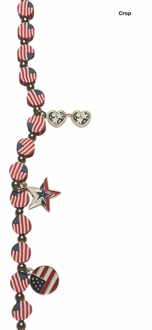 Red White Blue flag print hat chain with charms