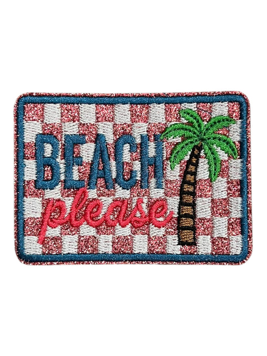 Beach Please glitter checkered with palm tree