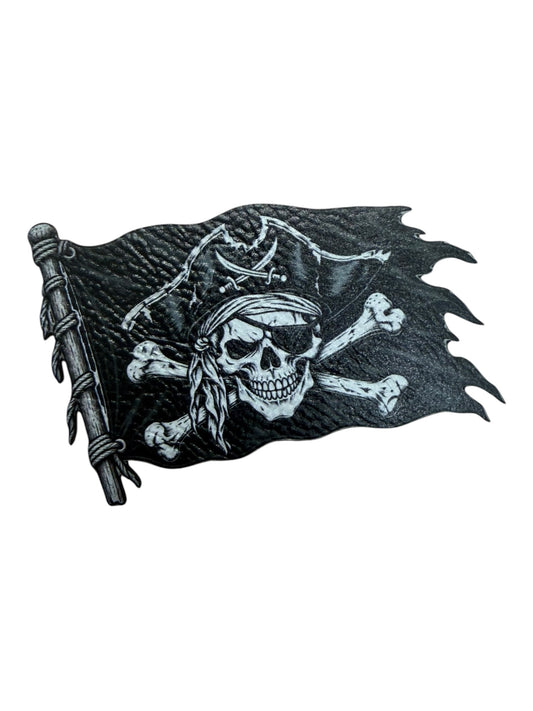 Jolly Roger pirate bones tattered flag leatherette